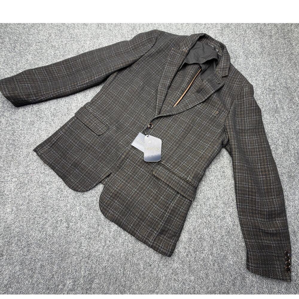 Fabrika Mens 44R Blazer Brown Plaid Cotton Wool Blend Sport Coat NWT